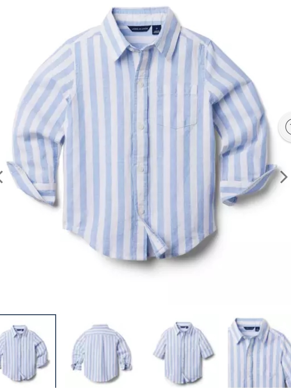 Size 4 Janie and Jack Blue and White Vertical Stripe Button-Down cotton linen